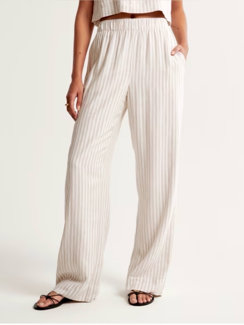 Abercrombie & Fitch Cream and Tan Striped Wide-Leg Trousers